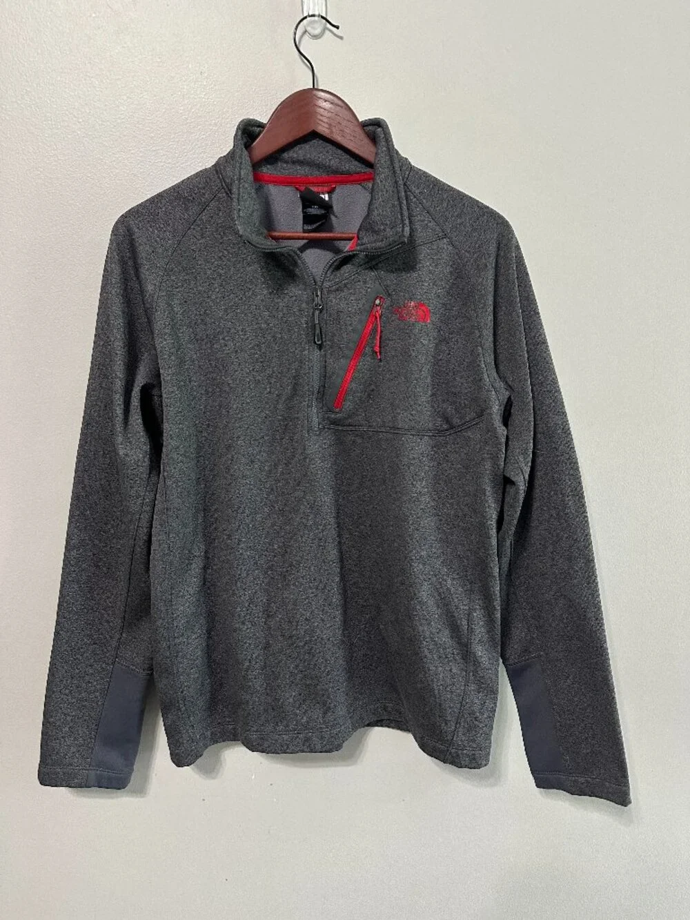 The North Face Canyonlands Sweatshirt Mens Large Pullover 1/4 Zip Grey Red
